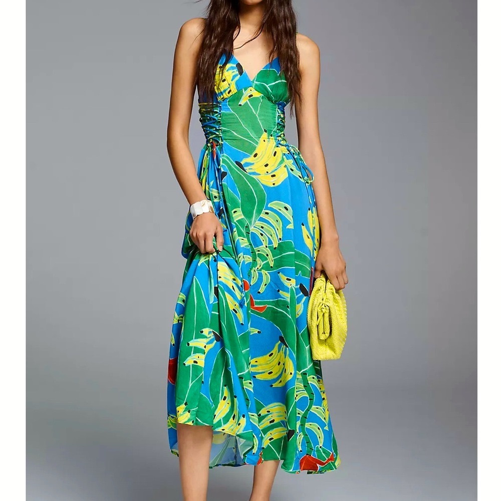 Farm Rio Banana Leaves Lace-Up Dress